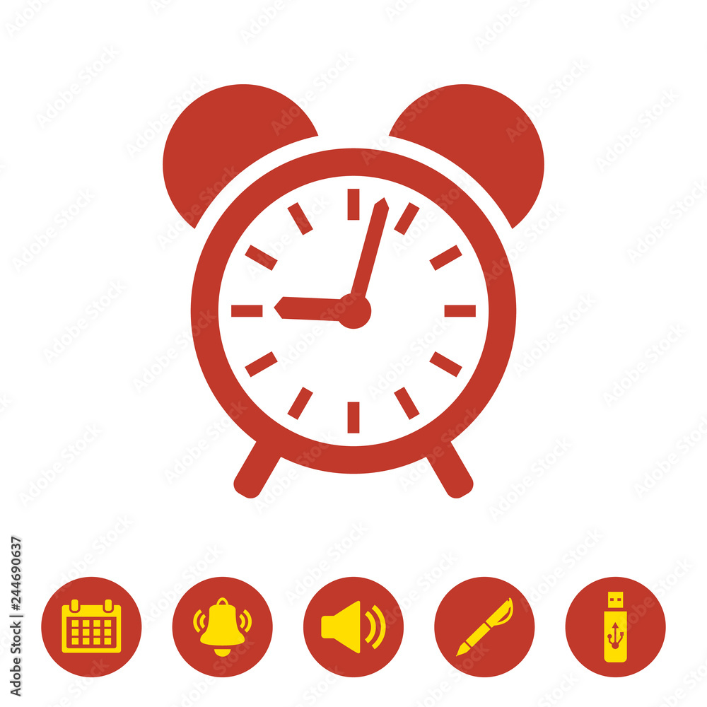 Alarm clock icon on white background. Alarm clock icon on white background.