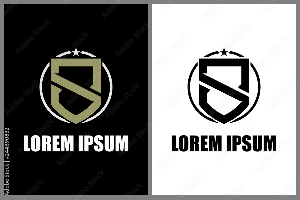letter S shield shape with star modern and simple logo vector template ...
