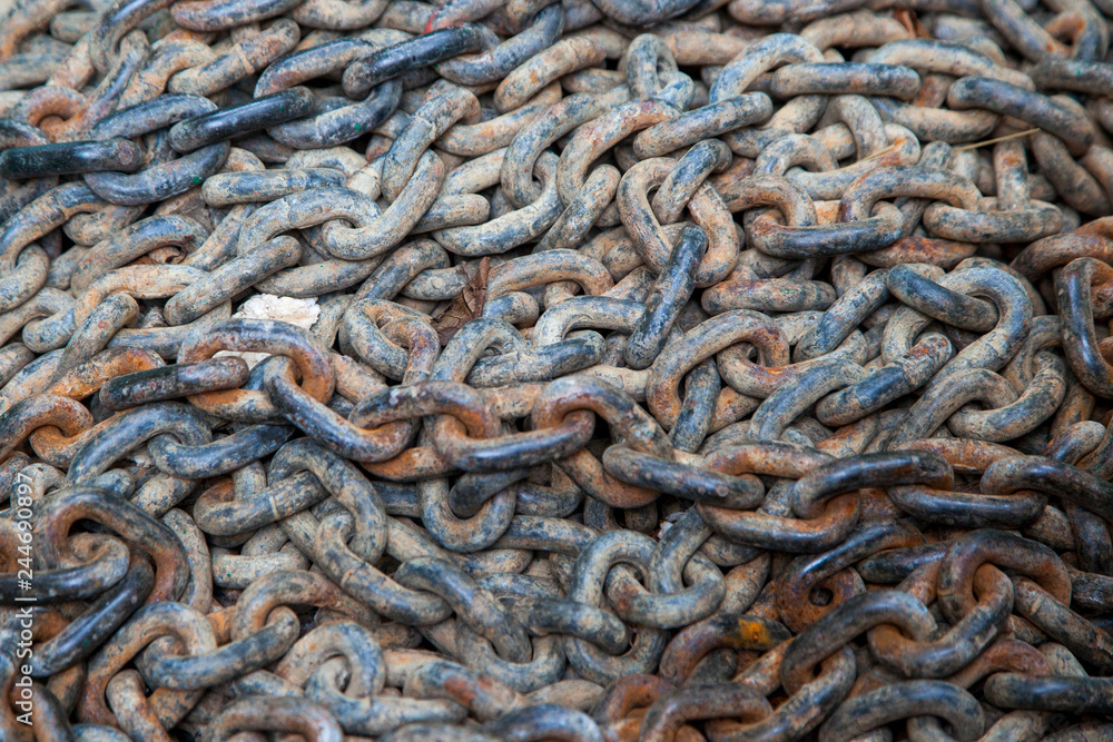 Rusty chain on boat deck.