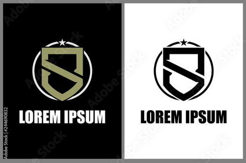 letter S shield shape with star modern and simple logo vector template