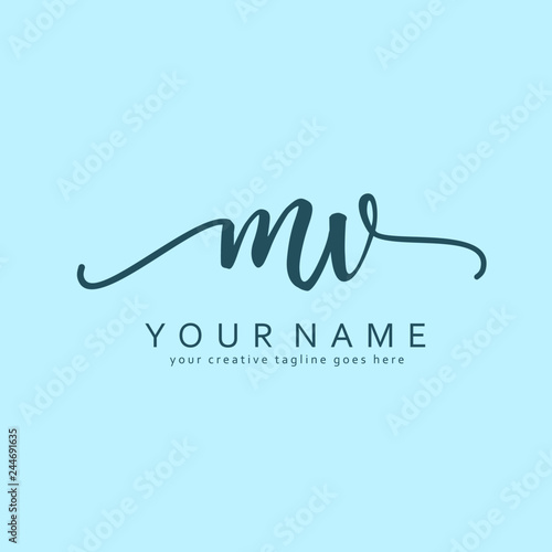 M V Handwriting initial logo template vector