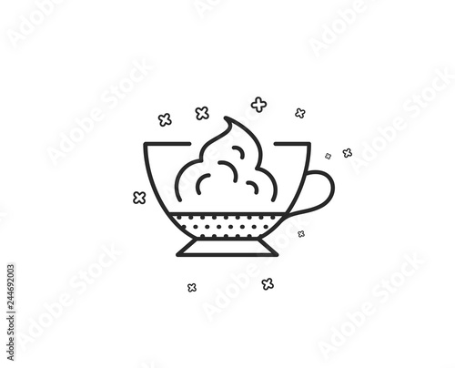 Espresso with whipped cream icon. Hot coffee drink sign. Beverage symbol. Geometric shapes. Random cross elements. Linear Espresso cream icon design. Vector