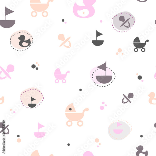 Doodle style seamless pattern on the theme of childhood. Vector illustration for children design.