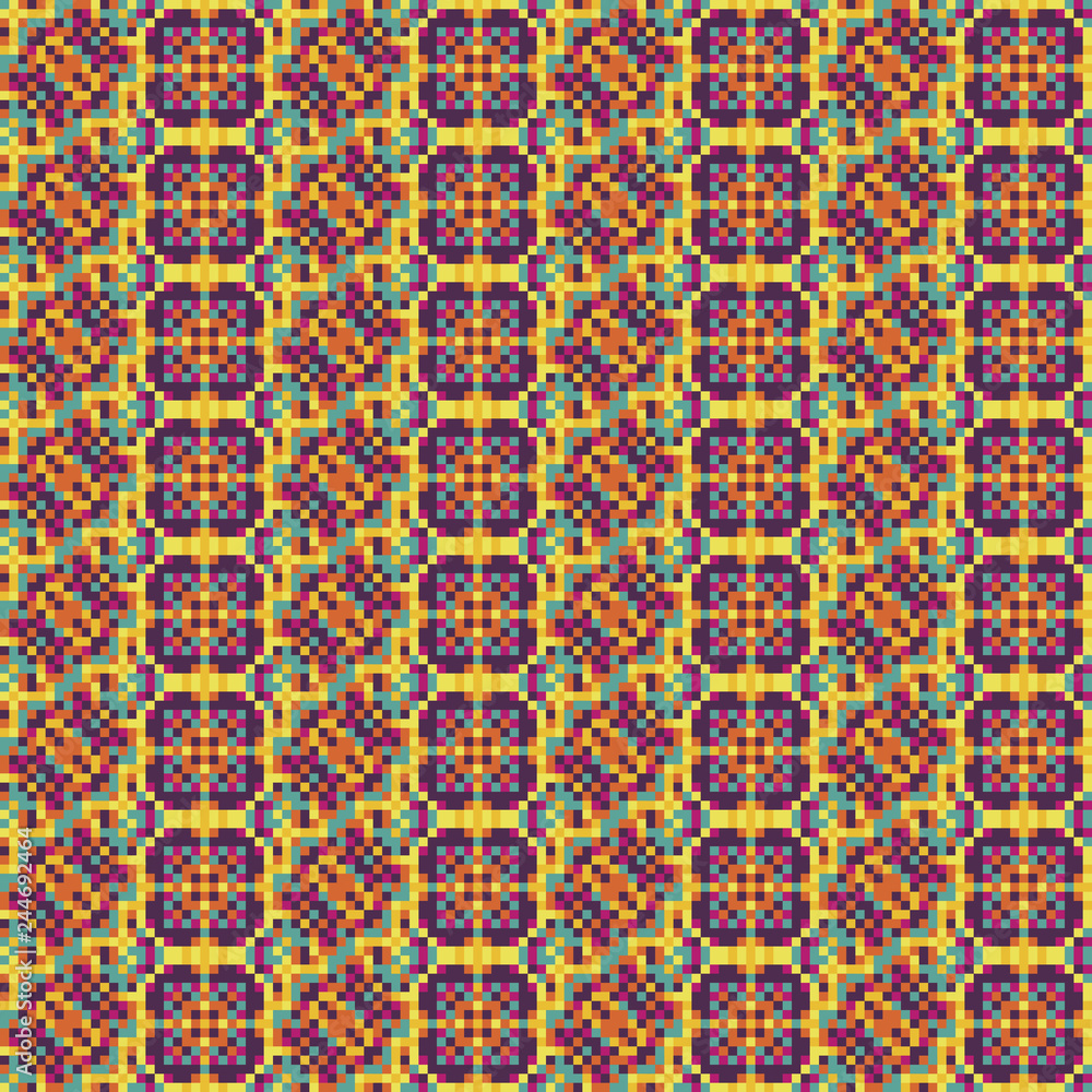 Seamless pattern checkered design. Pixel art for game development. Ceramic tiles. Suitable for bed linen, leggings, shorts and fashion industry. Seamless pattern checkered design. Pixel art for game development. Ceramic tiles. Suitable for bed linen, leggings, shorts and fashion industry.