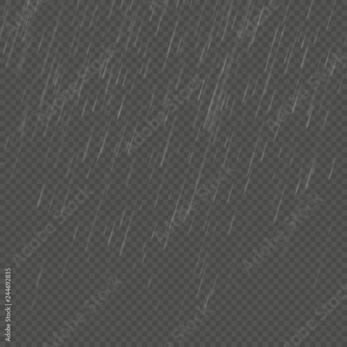 Rain isolated realistic anglewise effect. Transparent nature rainfall template. EPS 10