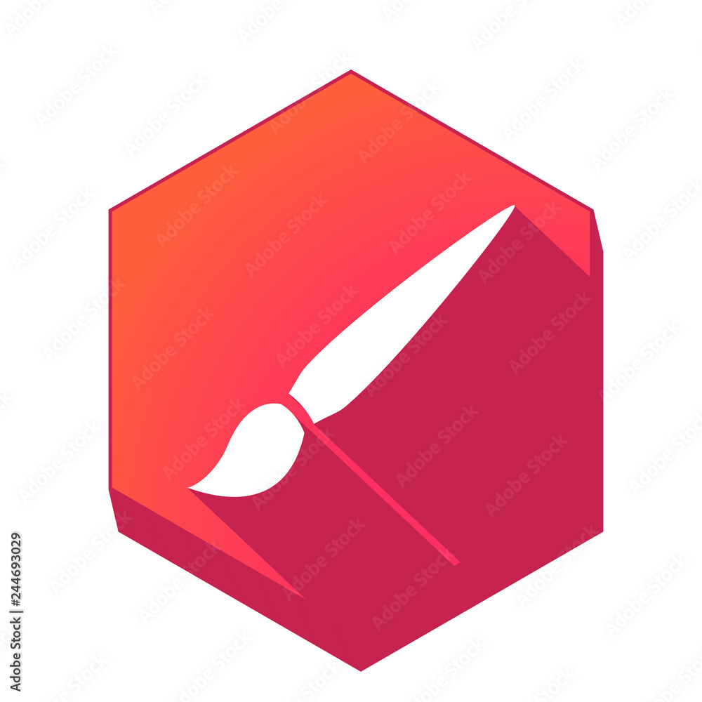 ikona z długim cieniem na tle sześcioboku