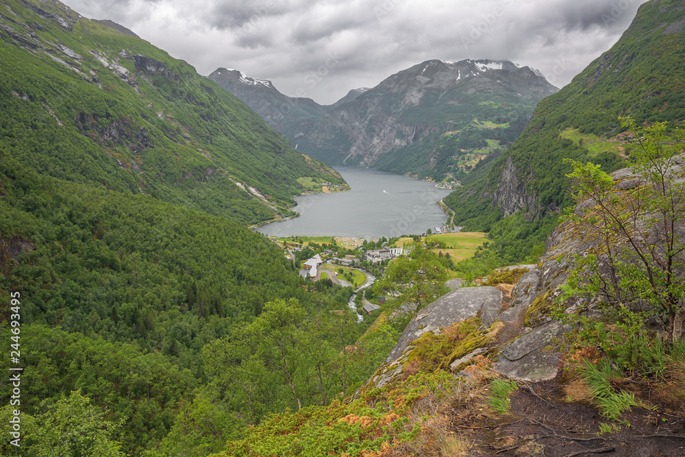 Heavy clouds above Geiranger and the fjord