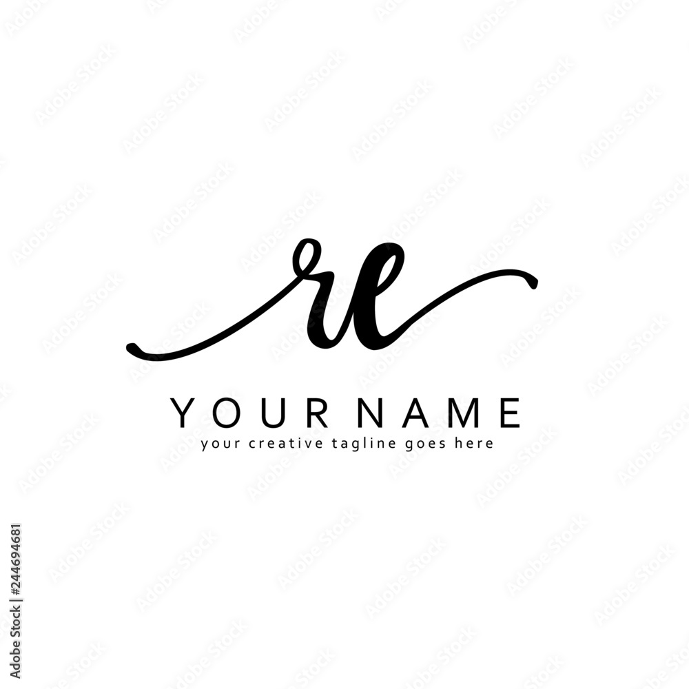 R E Handwriting initial logo template vector