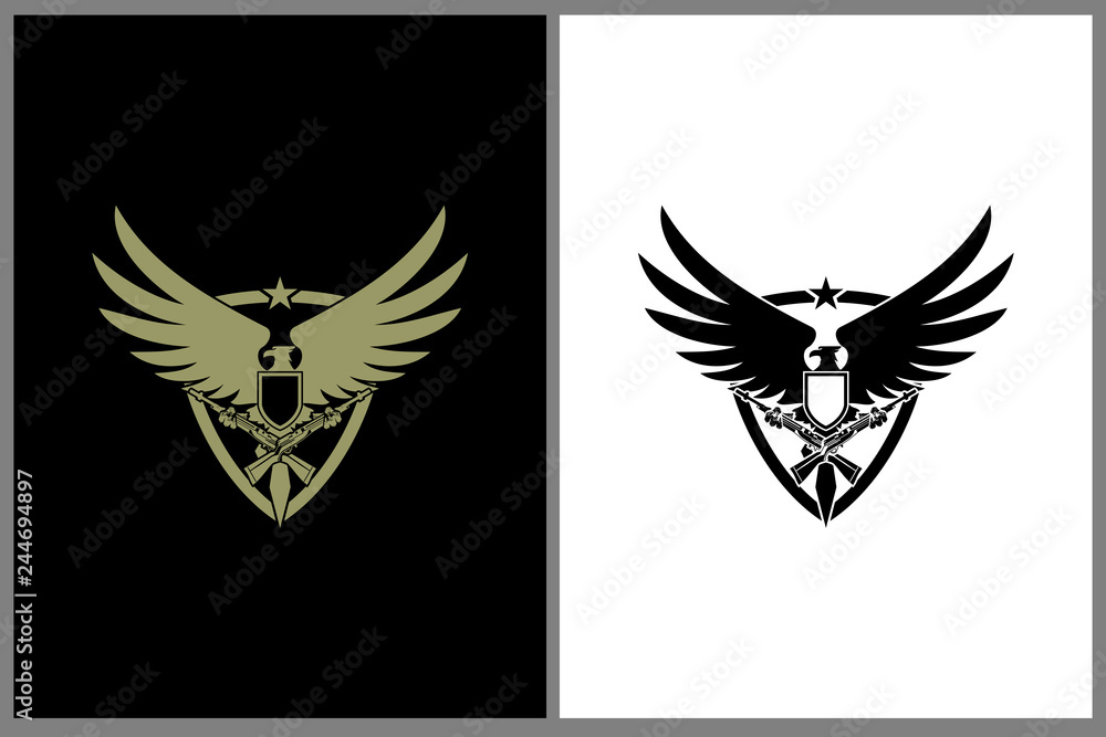 Fototapeta premium abstract eagle with rifle vector badge logo template