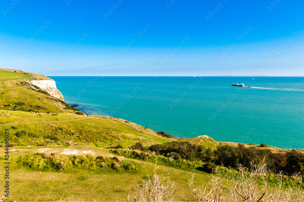 The Chalky White Cliffs of Dover in Kent, England