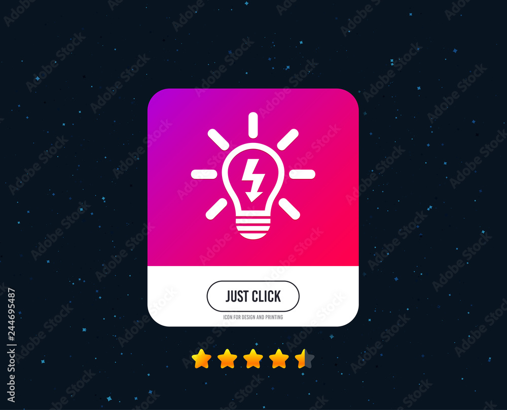 Light lamp sign icon. Bulb with lightning symbol. Idea symbol. Web or internet icon design. Rating stars. Just click button. Vector Light lamp sign icon. Bulb with lightning symbol. Idea symbol. Web or internet icon design. Rating stars. Just click button. Vector