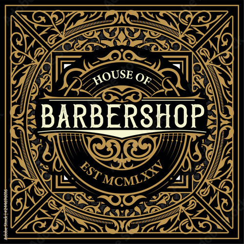 Barbershop logo with  vintage ornaments