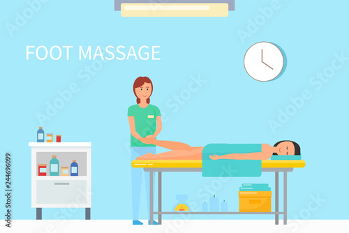 Foot Massage Done by Expert Masseuse Female Vector