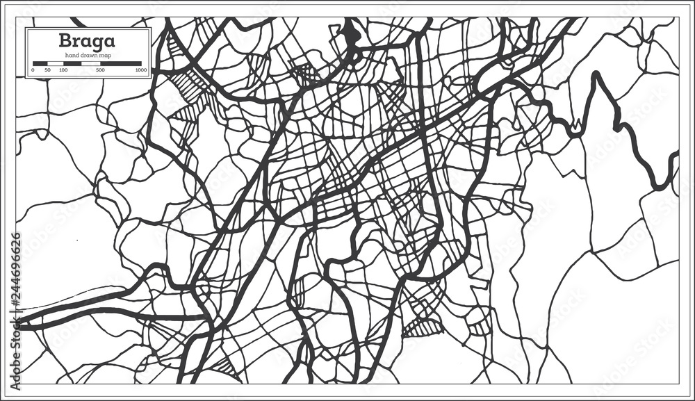 Naklejka premium Braga Portugal City Map in Retro Style. Outline Map.