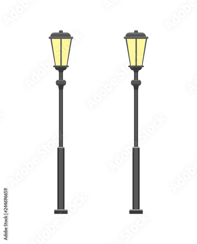Lantern Illuminating and Glowing Lamps Vector