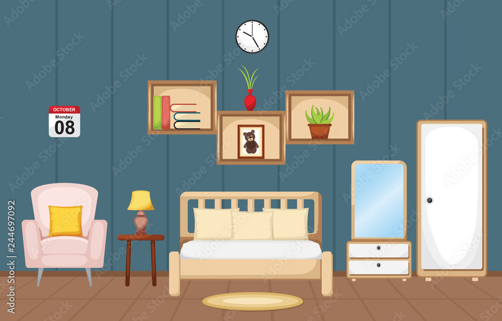 Bedroom Interior Sleeping Room Flat Design Illustration Bedroom Interior Sleeping Room Flat Design Illustration