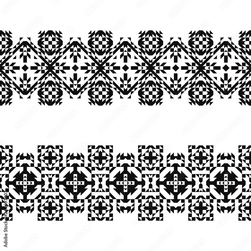 Tattoo belt. Set of 2 seamless borders in american indian style. Embroidery  triangle schemes. Black and white navajo backgrounds. Textile geo prints.  Ethnic chevron design. Stock Vector | Adobe Stock