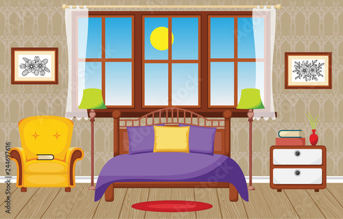 Bedroom Interior Sleeping Room Flat Design Illustration