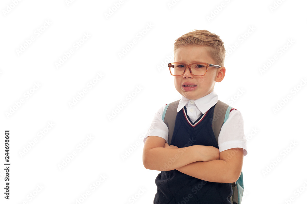 Little school boy wearing glasses and formal attire Little school boy wearing glasses and formal attire