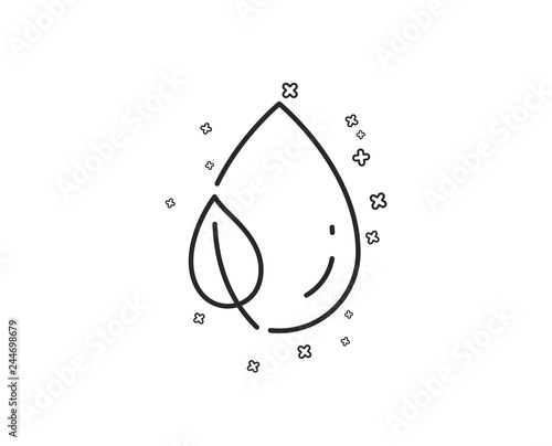 Mint leaf with water drop line icon. Nature plant dew sign. Environmental care symbol. Geometric shapes. Random cross elements. Linear Leaf dew icon design. Vector