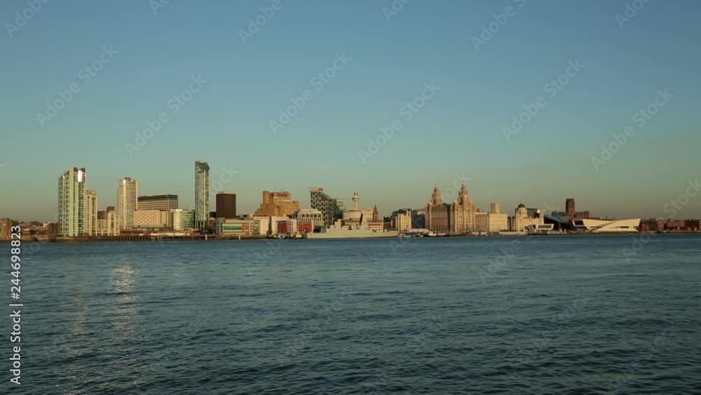 Liver Buildings and Liverpool waterfront skyline, England Liver Buildings and Liverpool waterfront skyline, England