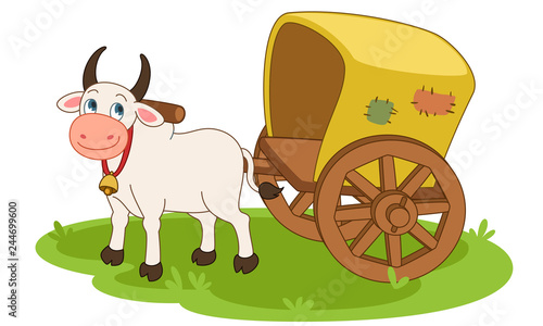 Bullock cart cartoon illustration