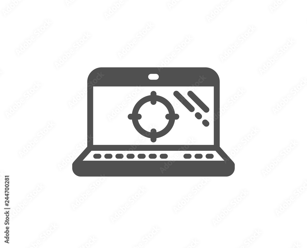 Seo laptop icon. Search engine optimization sign. Aim target symbol. Quality design element. Classic style icon. Vector Seo laptop icon. Search engine optimization sign. Aim target symbol. Quality design element. Classic style icon. Vector