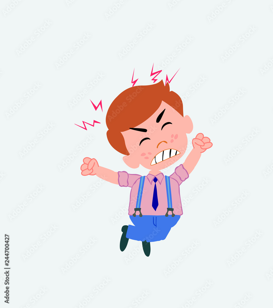 Businessman in casual style jumps angry. Businessman in casual style jumps angry.