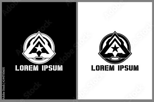 letter A shape military theme vector logo template