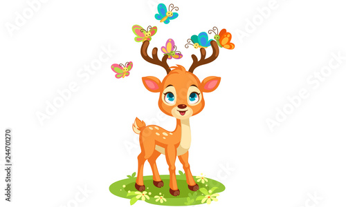 Cute baby deer and butterflies