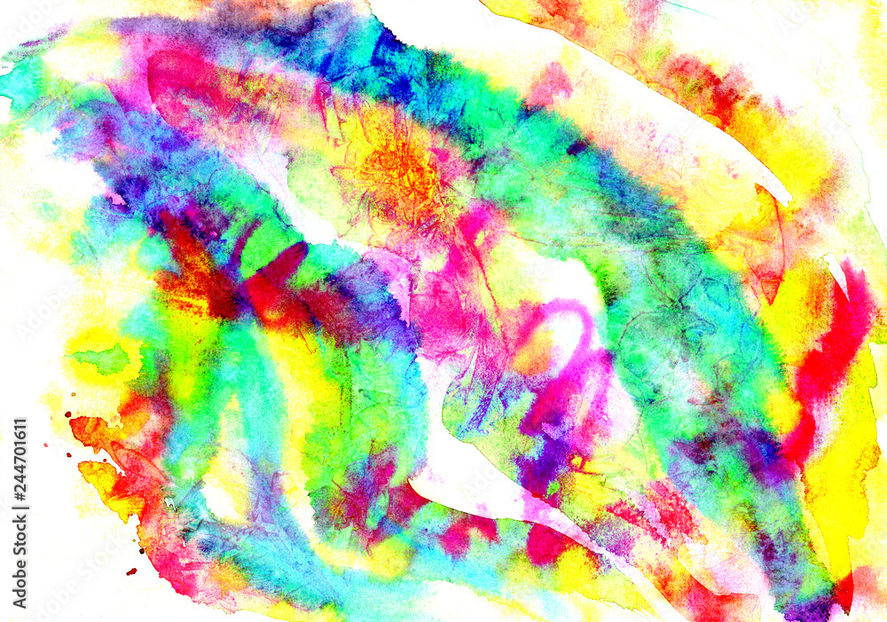 Abstract artistic hand painted watercolor, all rainbow colors, pink, yellow, turquoise palette