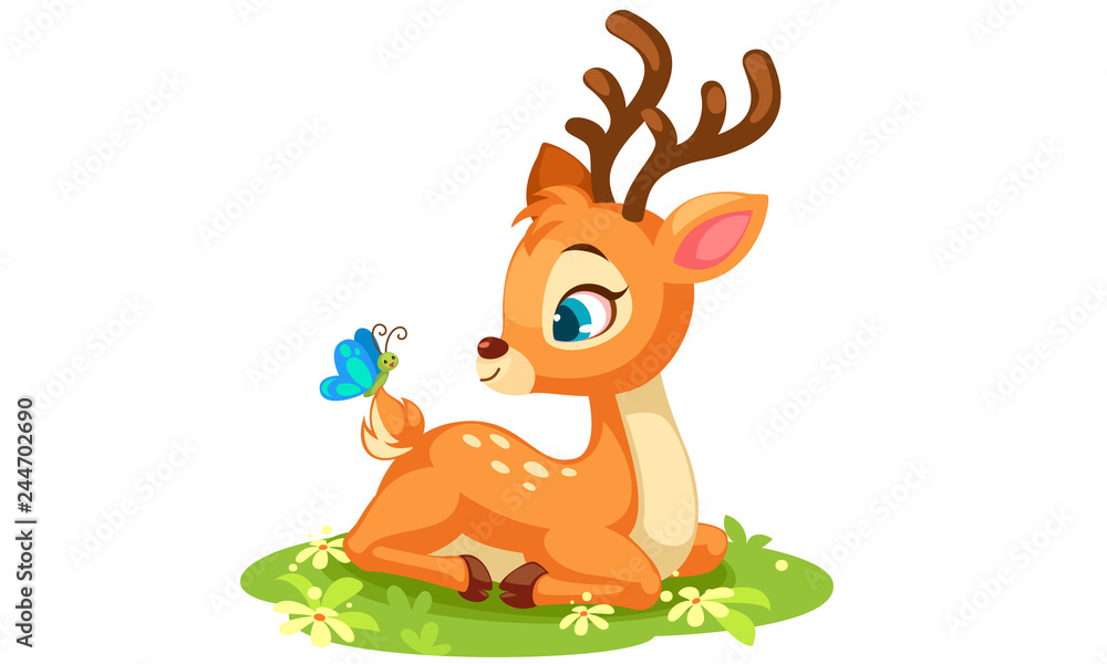 Fototapeta premium Cute baby deer sitting vector
