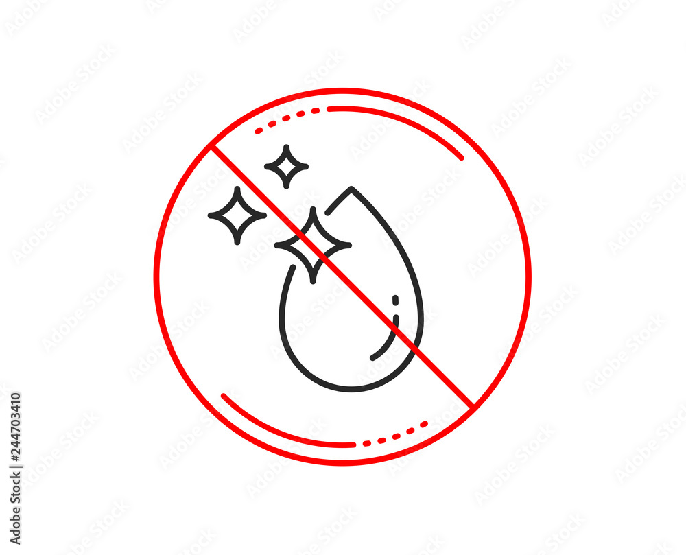 No or stop sign. Water drop line icon. Clean crystal aqua sign. Liquid symbol. Caution prohibited ban stop symbol. No icon design. Vector No or stop sign. Water drop line icon. Clean crystal aqua sign. Liquid symbol. Caution prohibited ban stop symbol. No icon design. Vector