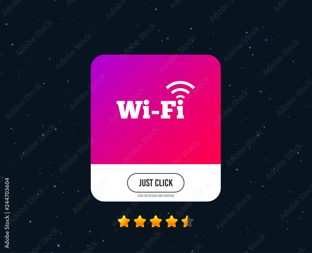 Free wifi sign. Wifi symbol. Wireless Network icon. Wifi zone. Web or internet icon design. Rating stars. Just click button. Vector Free wifi sign. Wifi symbol. Wireless Network icon. Wifi zone. Web or internet icon design. Rating stars. Just click button. Vector