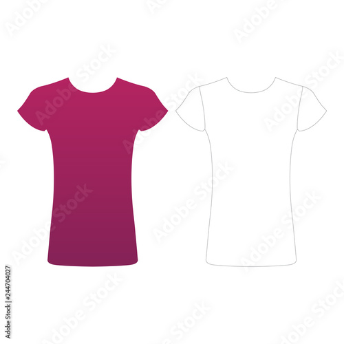 T-shirt female flat colour and outline