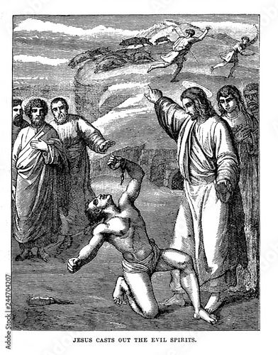 Jesus casts out the evil spirit photo