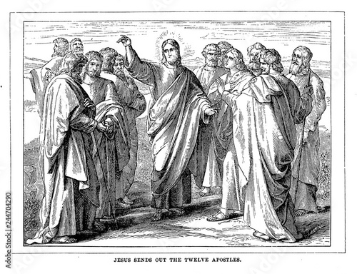Canvastavla Jesus sends out the twelve apostles.