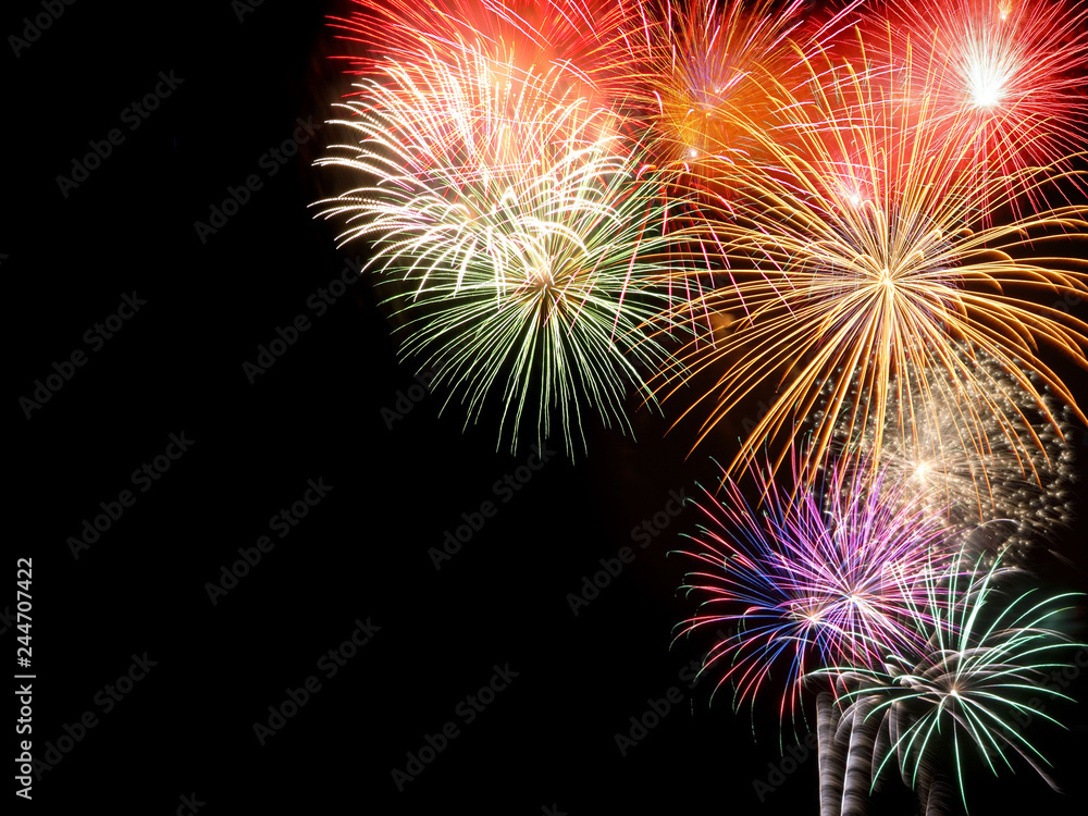 Firework lighting with black background