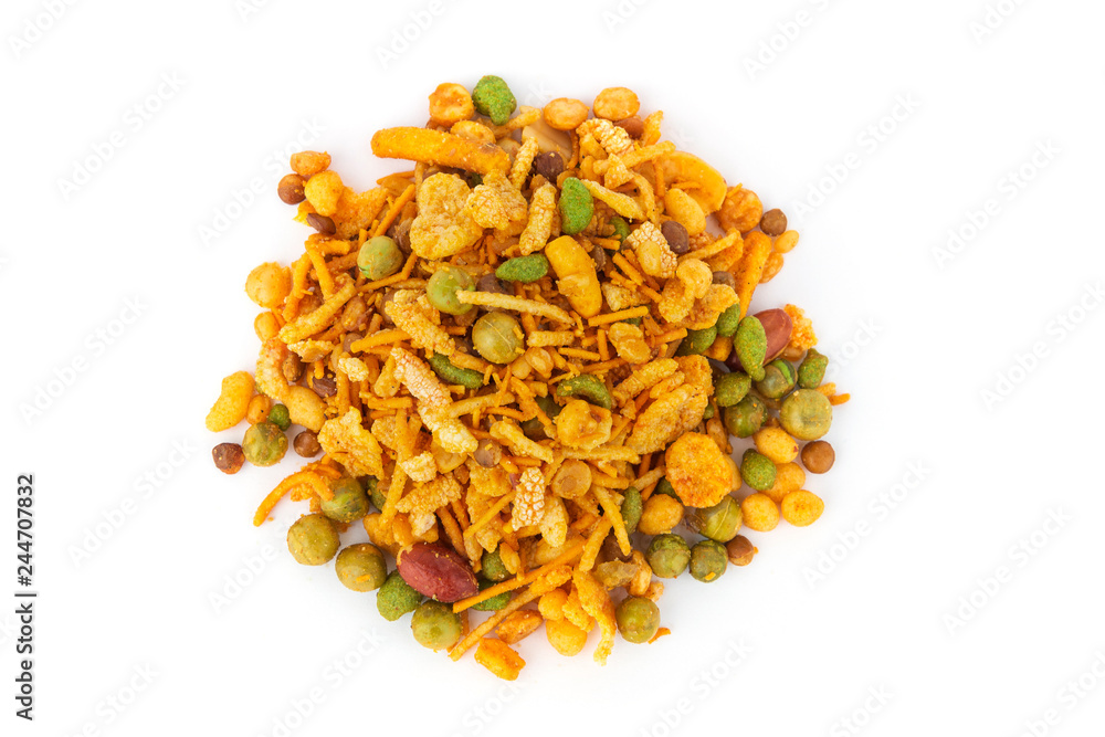 Spiced masala snacks isolated on white. Spiced masala snacks isolated on white.