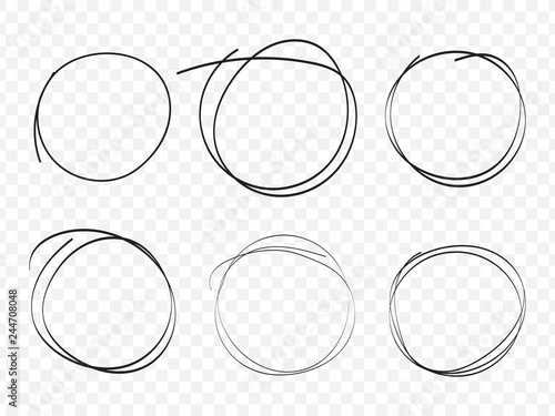 Hand drawn circle line sketch on transparent background