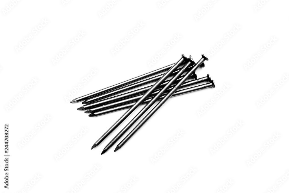 Long steel nails on a white background Long steel nails on a white background