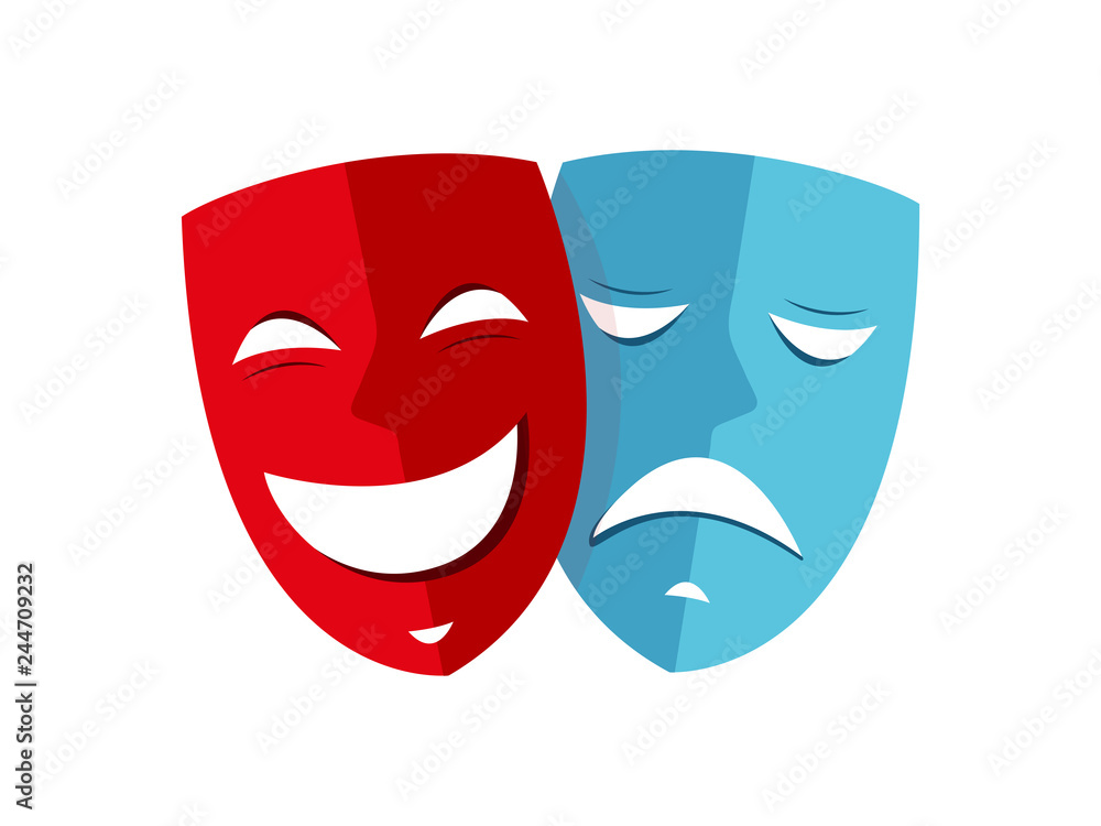 Happy and sad mask theater icon vector - obrazy, fototapety, plakaty 