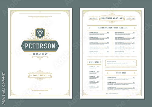 Restaurant menu design and logo vector brochure template.