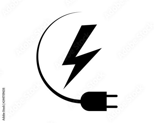 Logo elettrictà con spina e fulmine - vettoriale  photo