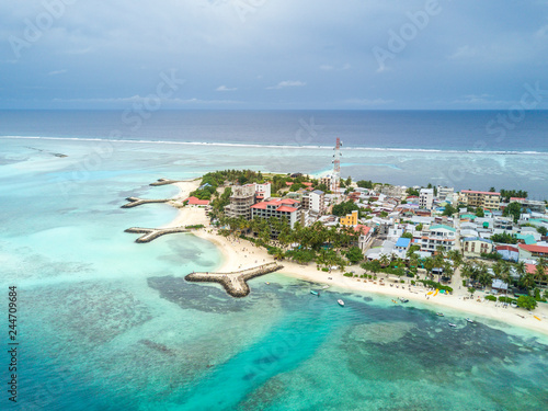 Aerial view of blue ocean at Maldives.