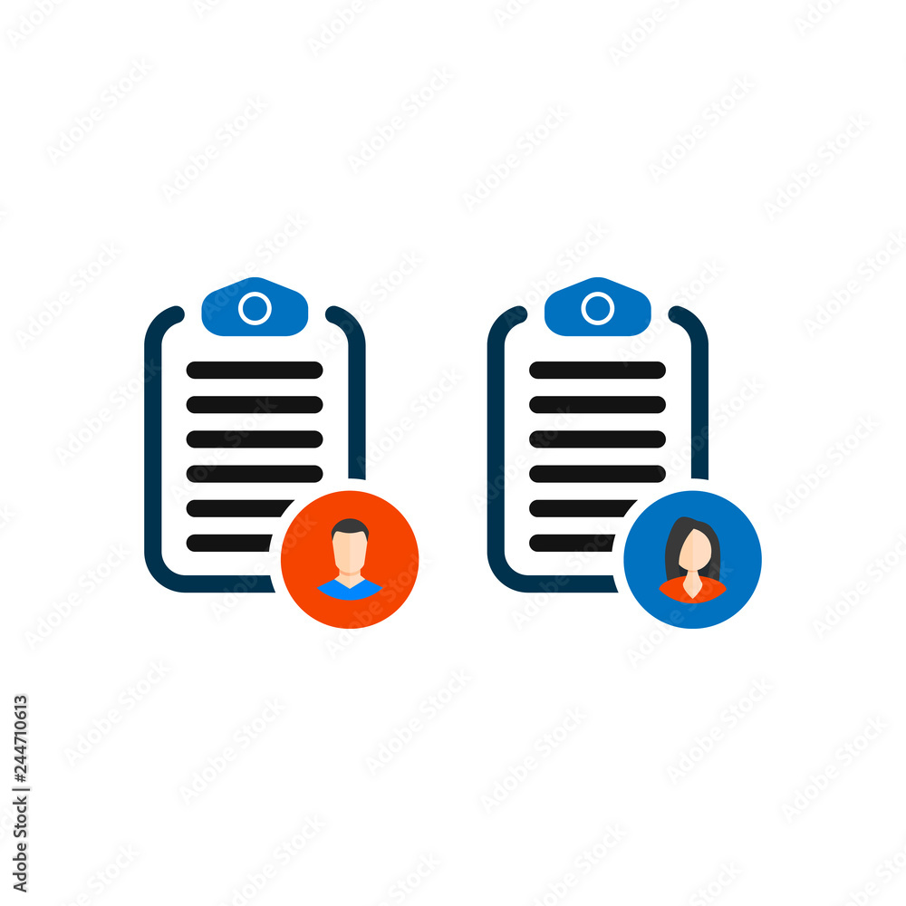 Checklist with man and woman silhouette icon, candidate approved symbol. Positive mark symbol. Vector sign EPS10 Checklist with man and woman silhouette icon, candidate approved symbol. Positive mark symbol. Vector sign EPS10