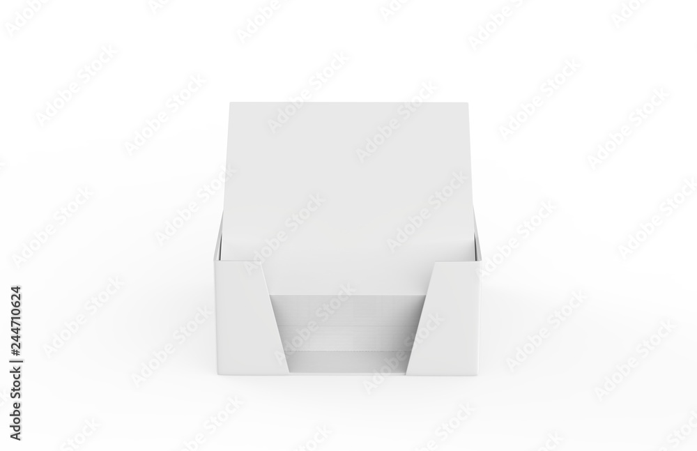 Blank note paper plastic holder mock-up on isolated white background, 3d illustration Blank note paper plastic holder mock-up on isolated white background, 3d illustration