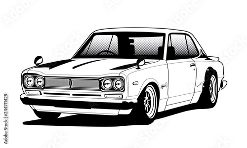 Car vector, vintage, Japanese, EPS 10