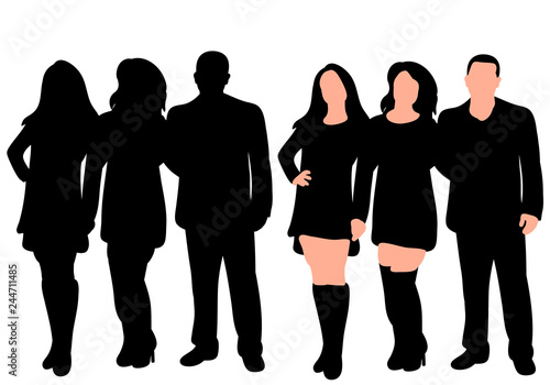 black silhouette people friends stand