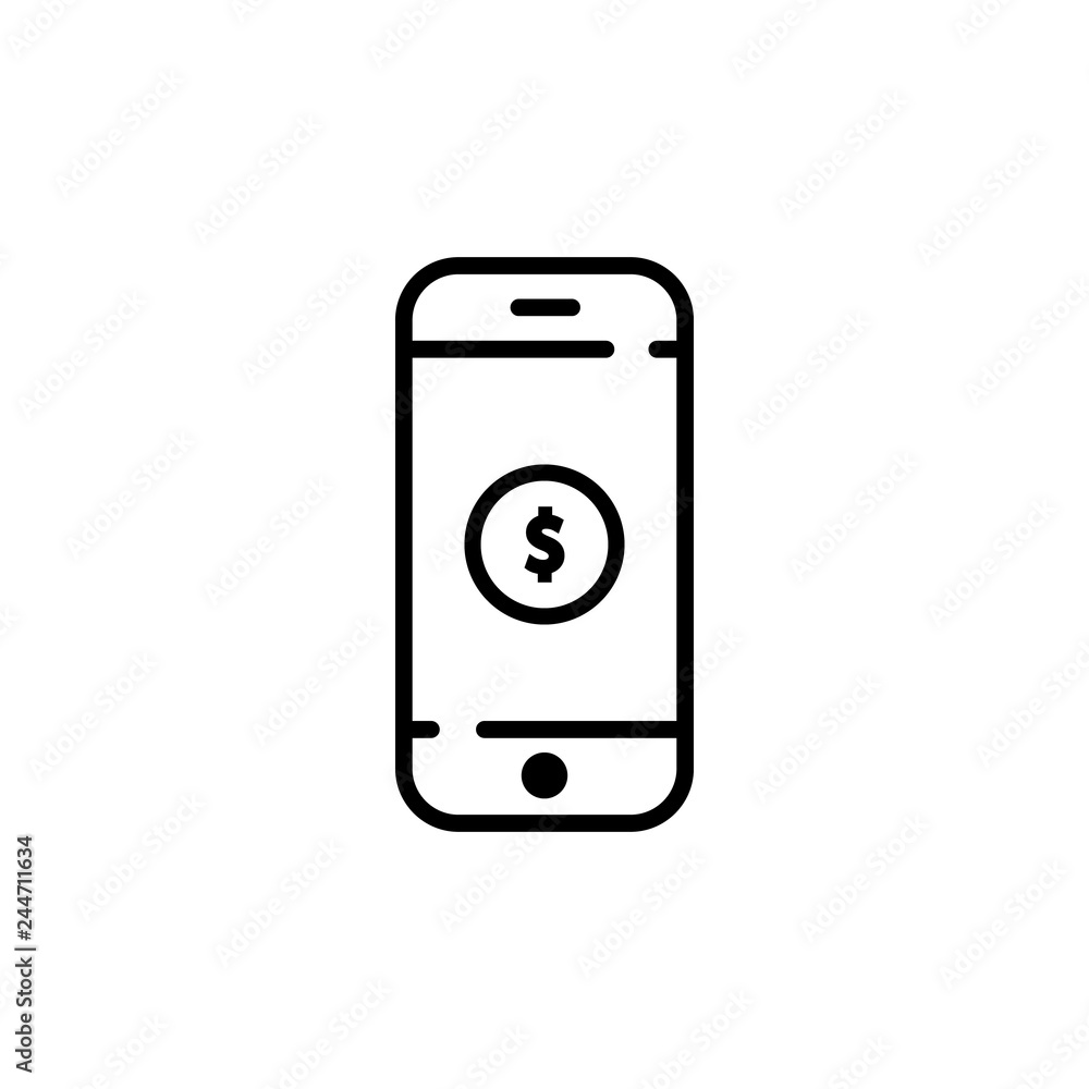 dollar coin icon on screen phone. vector sign EPS10 dollar coin icon on screen phone. vector sign EPS10